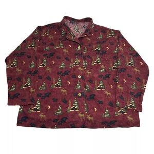 Vintage Bear Moose Forest All Over Print Fleece Long Sleeve Shirt Pajama Top